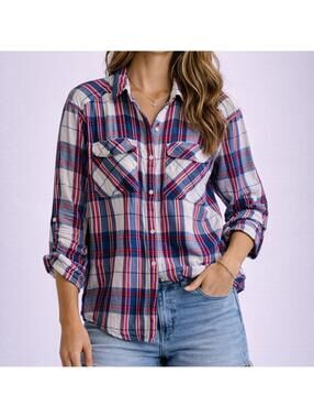 Express Plaid Button-Up Shirt – Red, Blue & White – Size XS